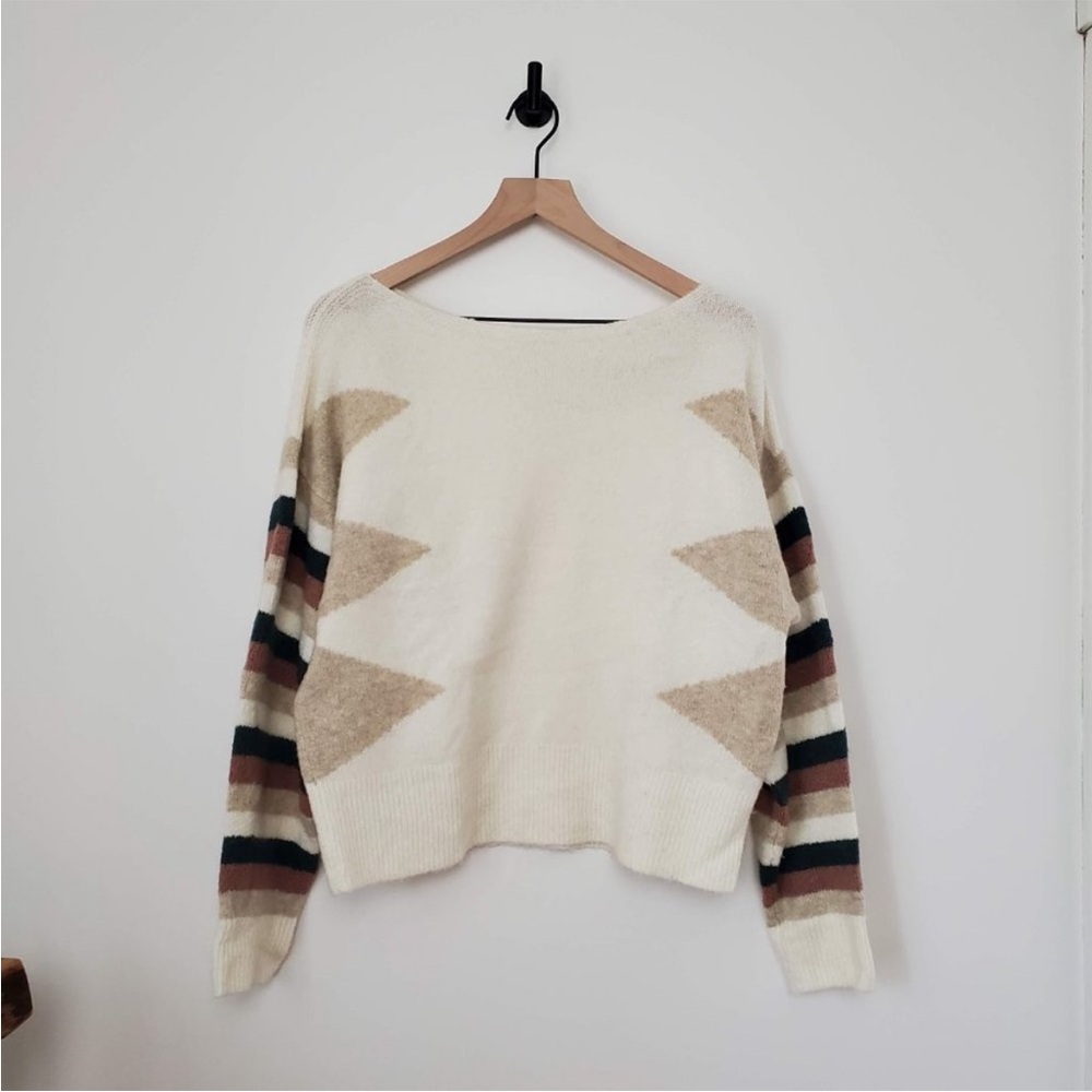 Madewell Stripe-Sleeve Geo Pullover Sweater / L